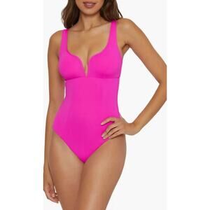 BECCA Color Code V Wire One Piece Swimsuit Vivid Pink Small $138